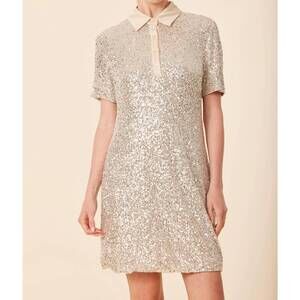 NEW DOLCE CABO sequin polo short sleeve dress in champagne